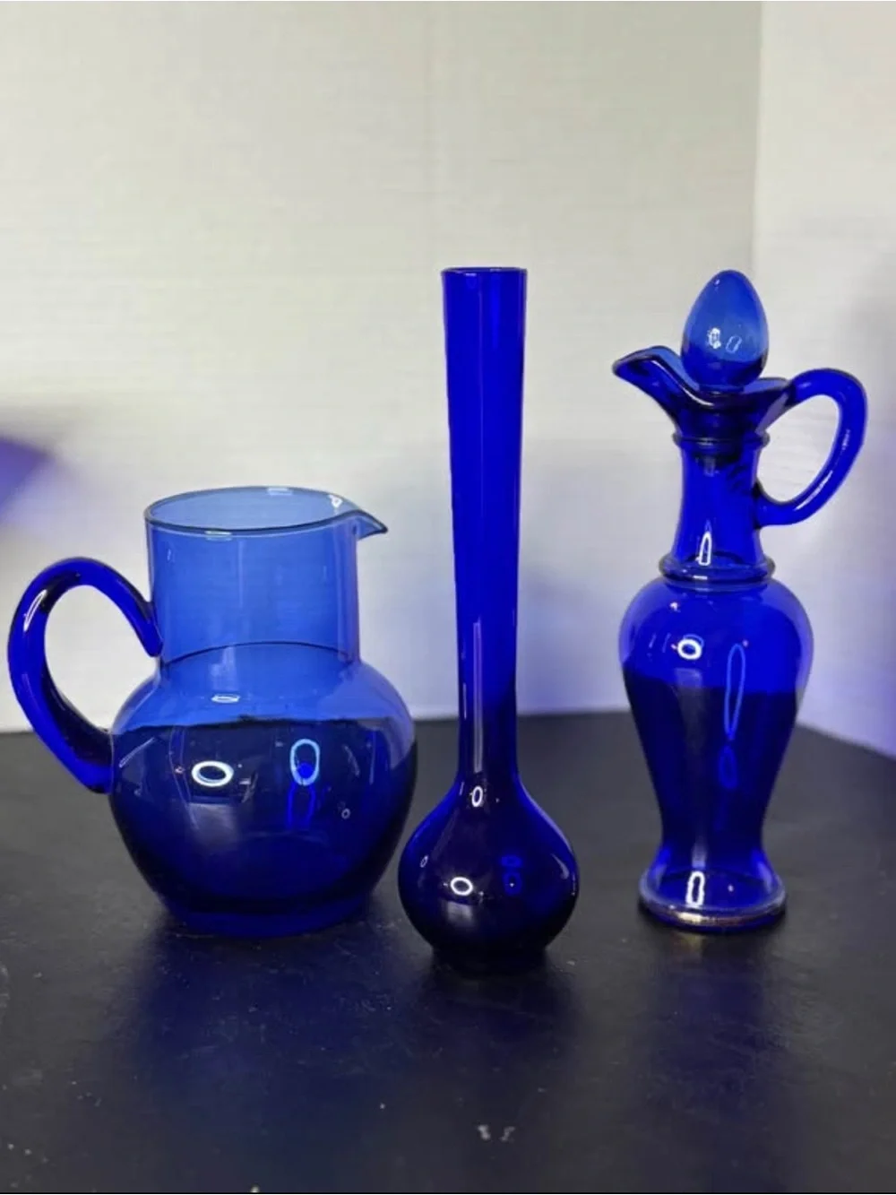 Lot of 5 Different Cobalt Blue Glass Pieces pre-owned